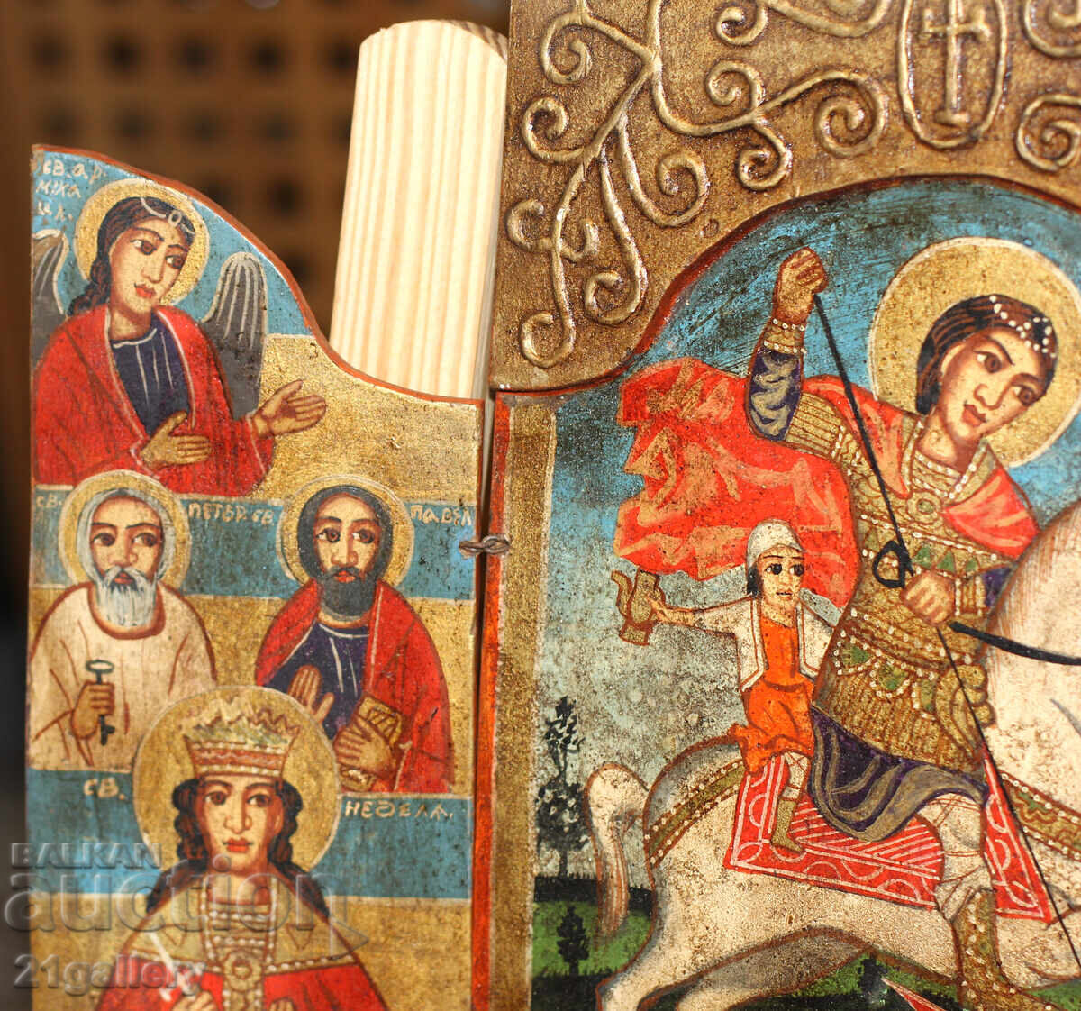 Delivery of Hand painted icon triptych Saint George the Victorious