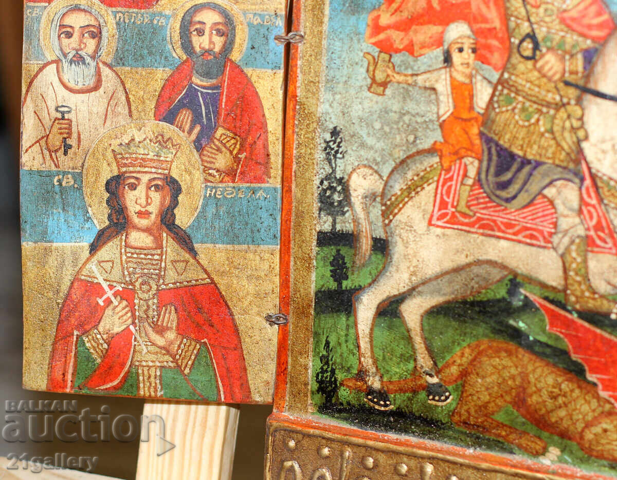 Hand painted icon triptych Saint George the Victorious - 5