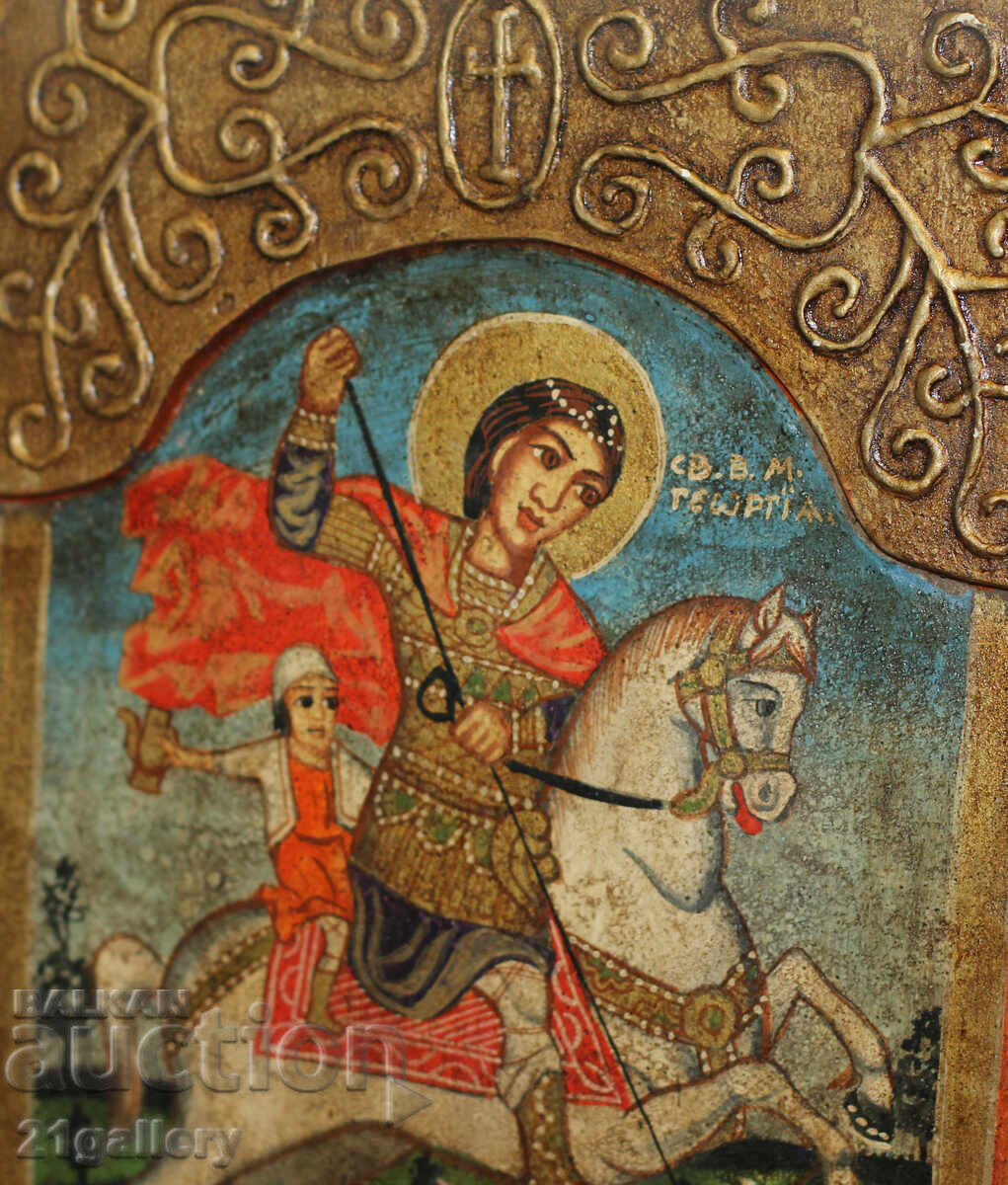 Hand painted icon triptych Saint George the Victorious - 6