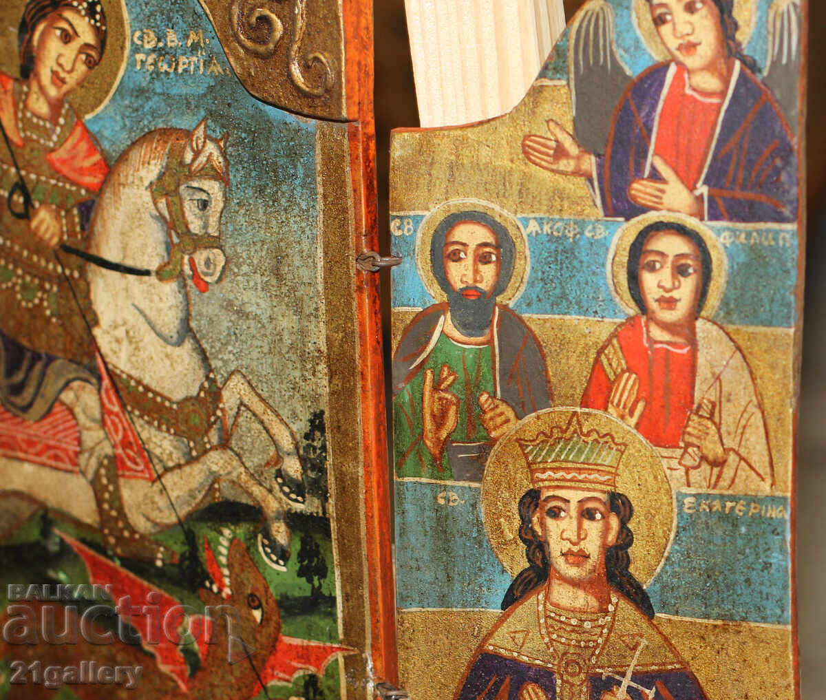 Hand painted icon triptych Saint George the Victorious - 7