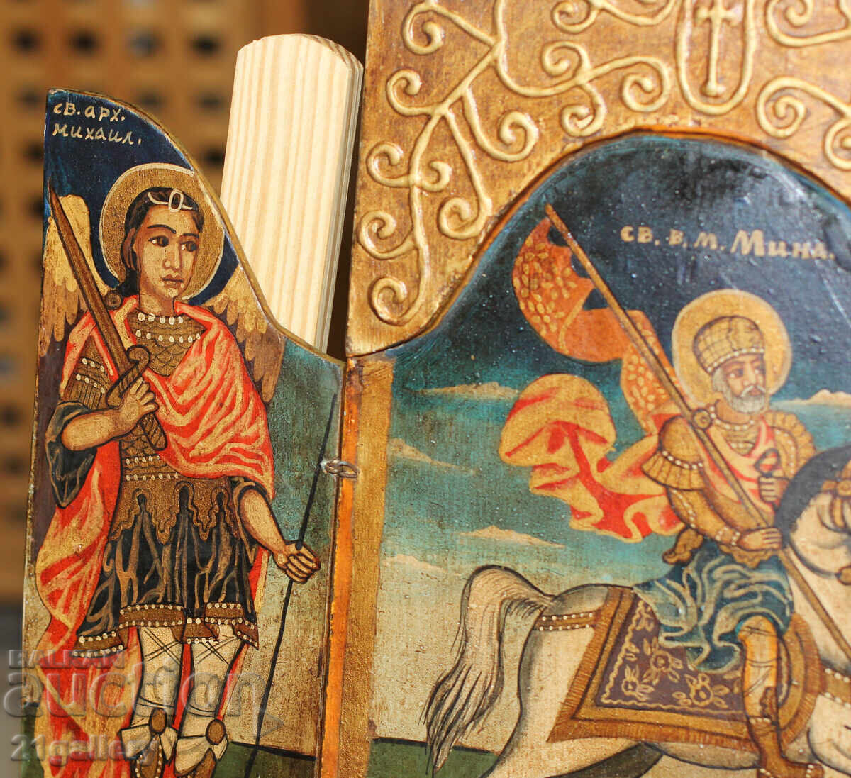 Hand-painted triptych icon of Saint Mina - 6 Hand-painted triptych icon of Saint Mina - 6
