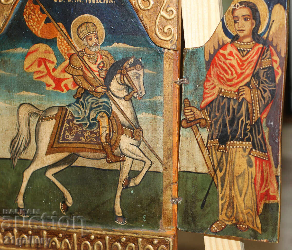 Hand-painted triptych icon of Saint Mina - 7 Hand-painted triptych icon of Saint Mina - 7