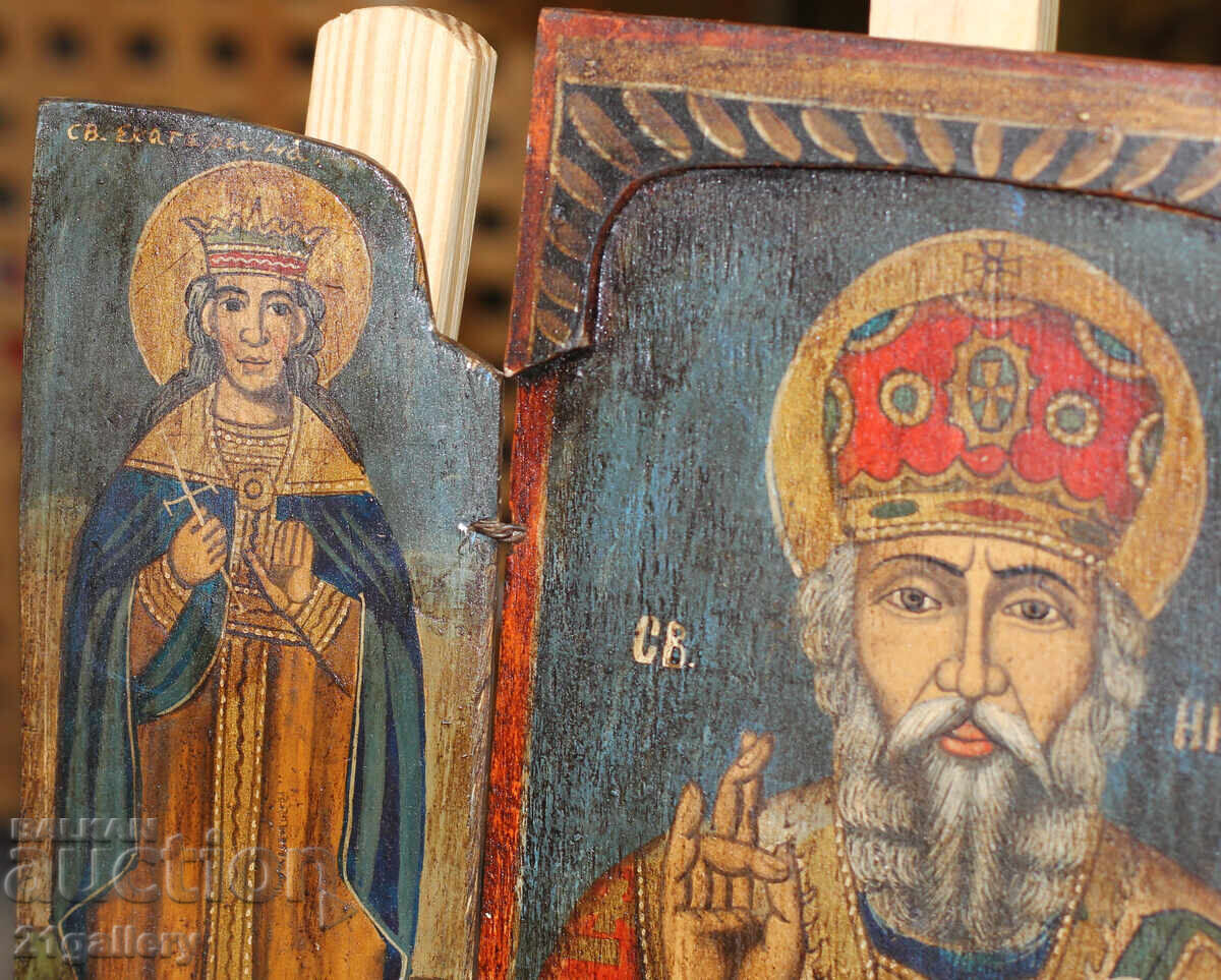 Livrarea Triptic cu icoană pictată manual Sfântul Nicolae Făcătorul de Minuni