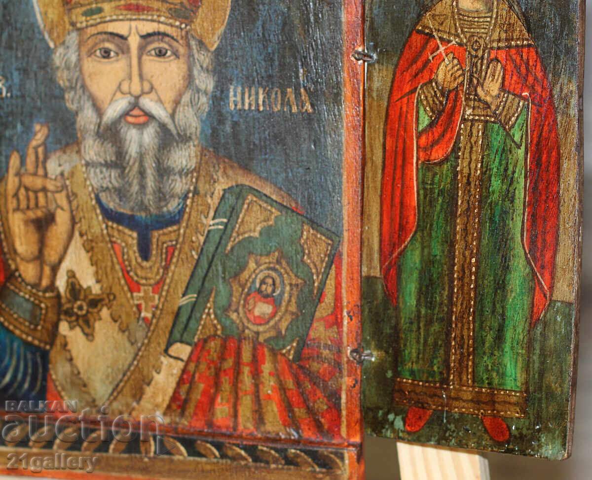 Triptic cu icoană pictată manual Sfântul Nicolae Făcătorul de Minuni - 7