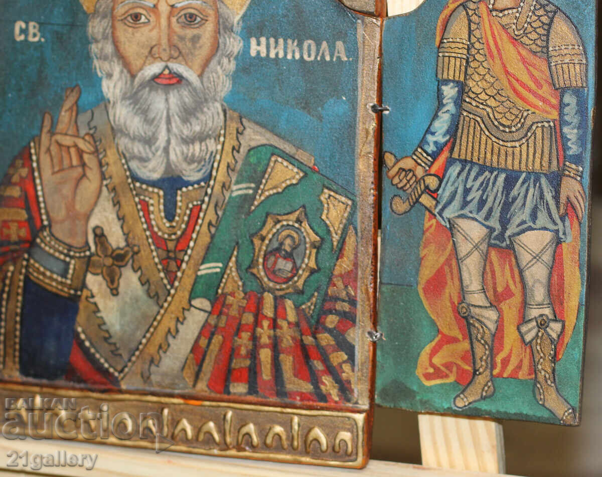 Triptic cu icoană pictată manual Sfântul Nicolae Făcătorul de Minuni - 7 Triptic cu icoană pictată manual Sfântul Nicolae Făcătorul de Minuni - 7