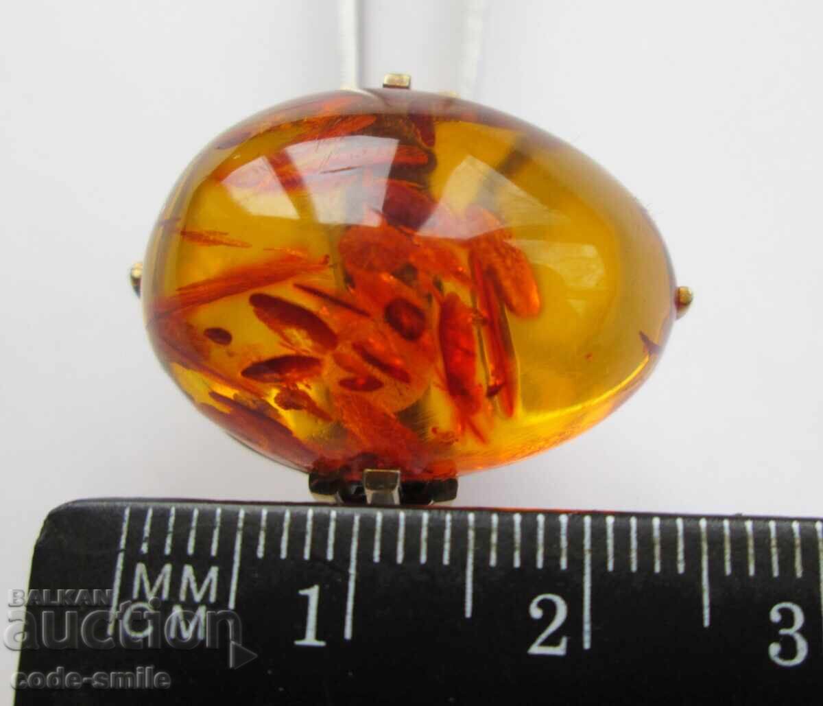 Inel mare vechi de argint pentru damă cu chihlimbar natural URSS - 5