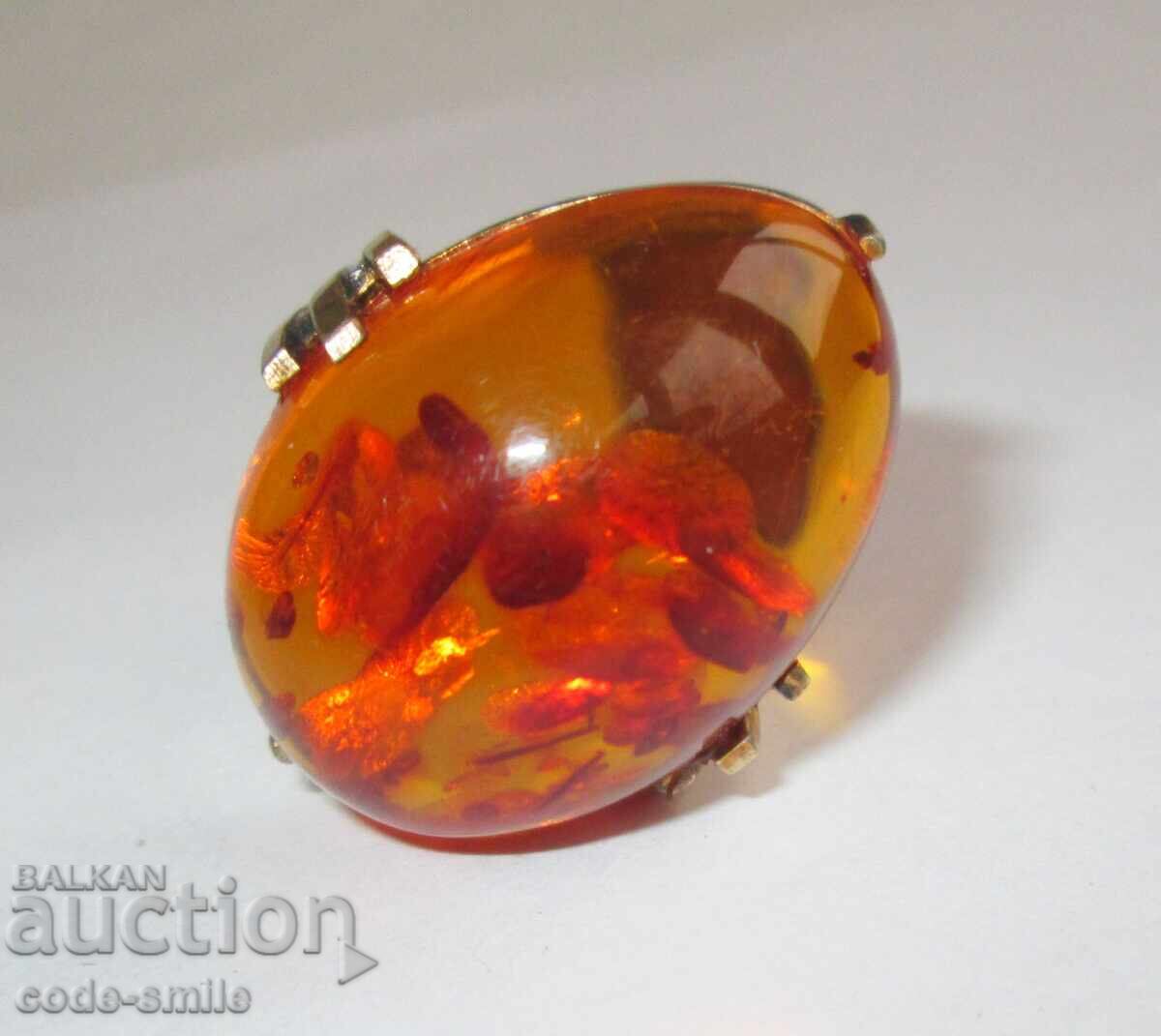 Inel mare vechi de argint pentru damă cu chihlimbar natural URSS - 7