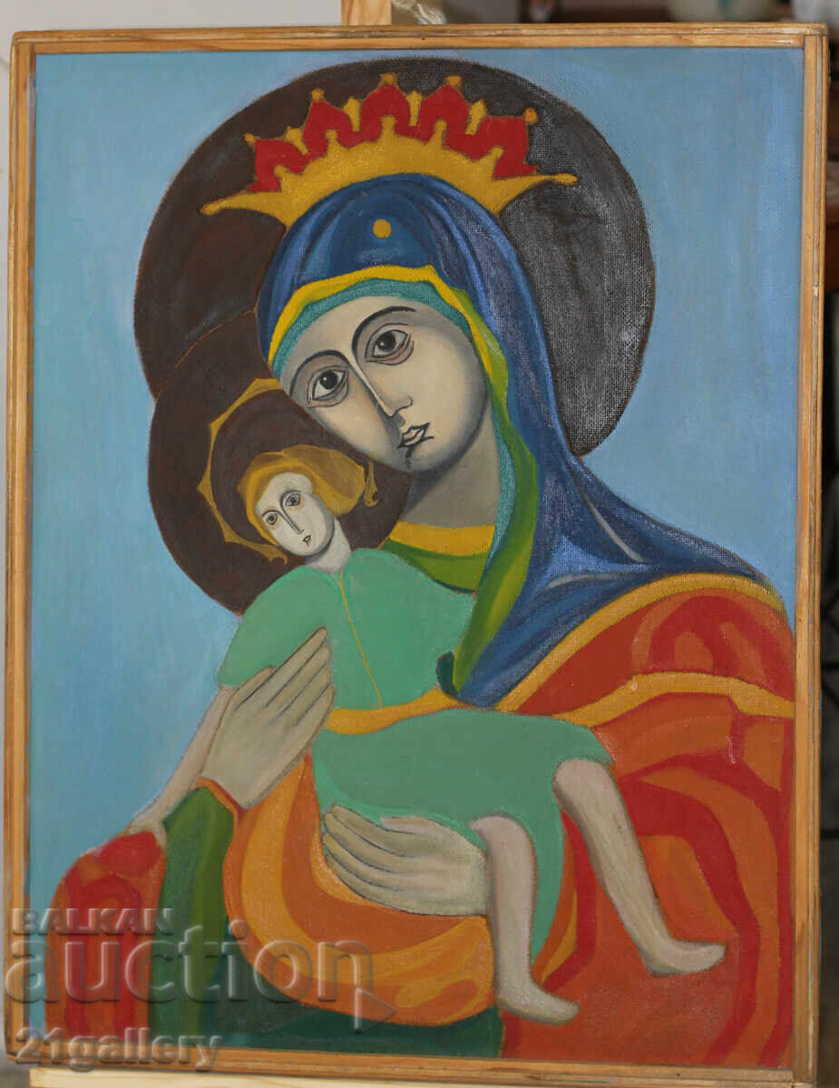 Auction  Large painting of the Holy Mother with the Child, gouache