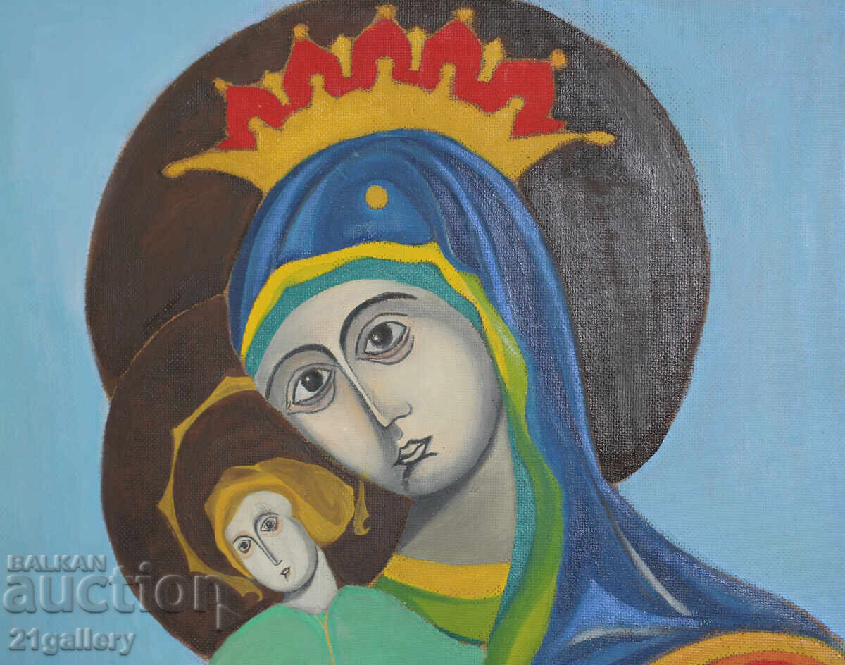 Delivery of Large painting of the Holy Mother with the Child, gouache