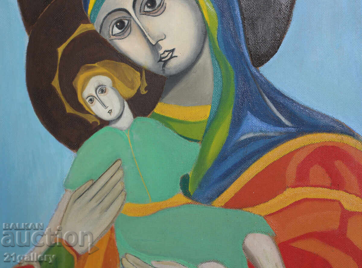 Large painting of the Holy Mother with the Child, gouache - 5