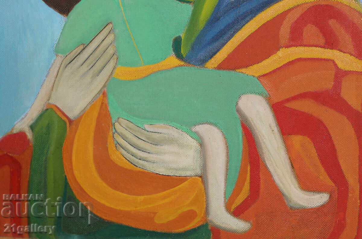 Large painting of the Holy Mother with the Child, gouache - 6