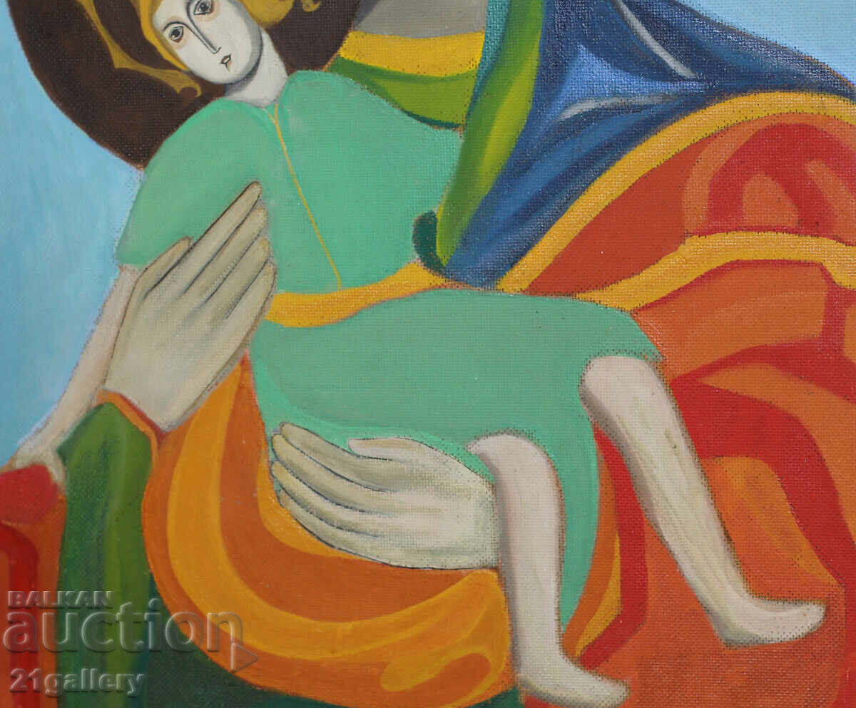 Large painting of the Holy Mother with the Child, gouache - 7