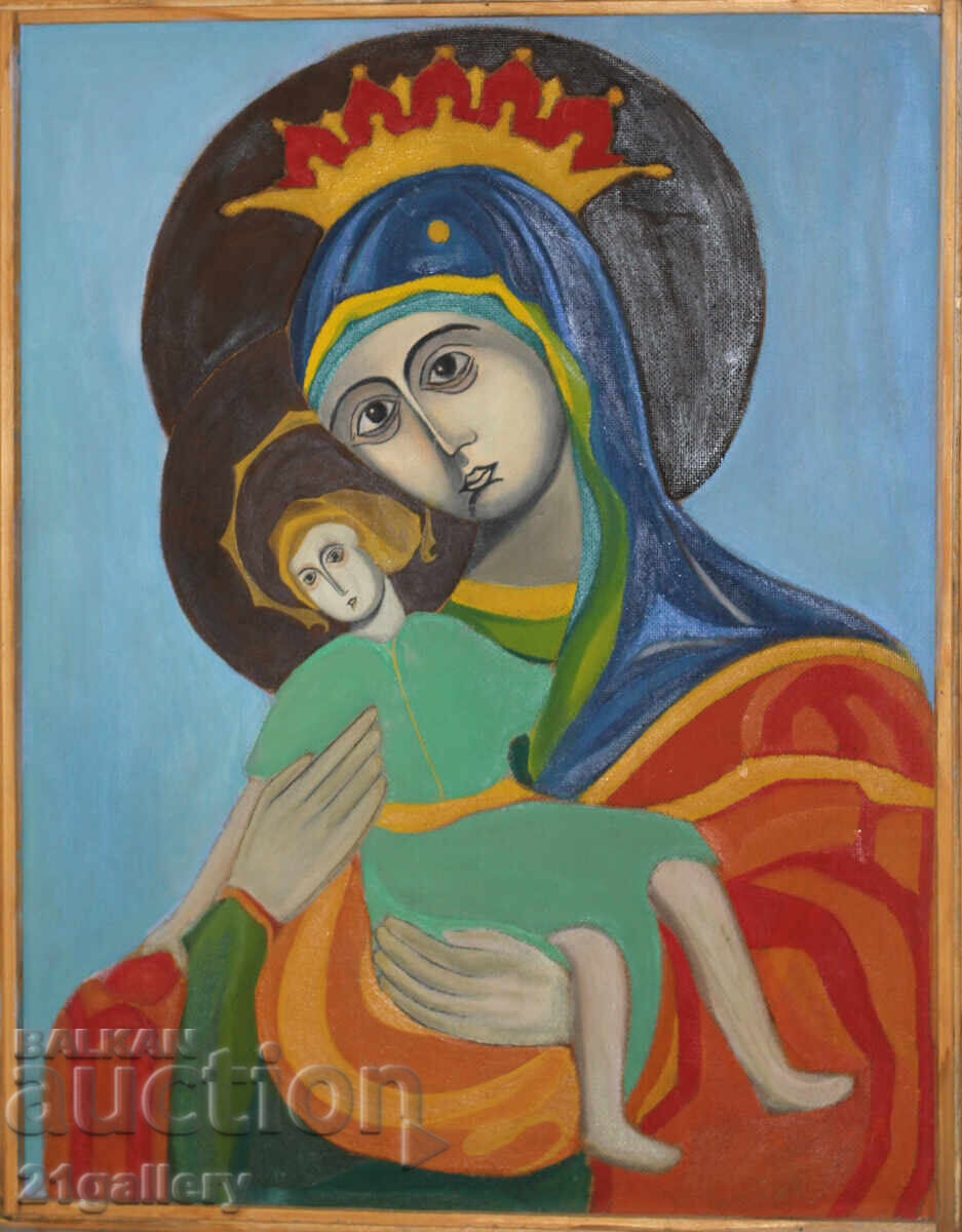Large painting of the Holy Mother with the Child, gouache