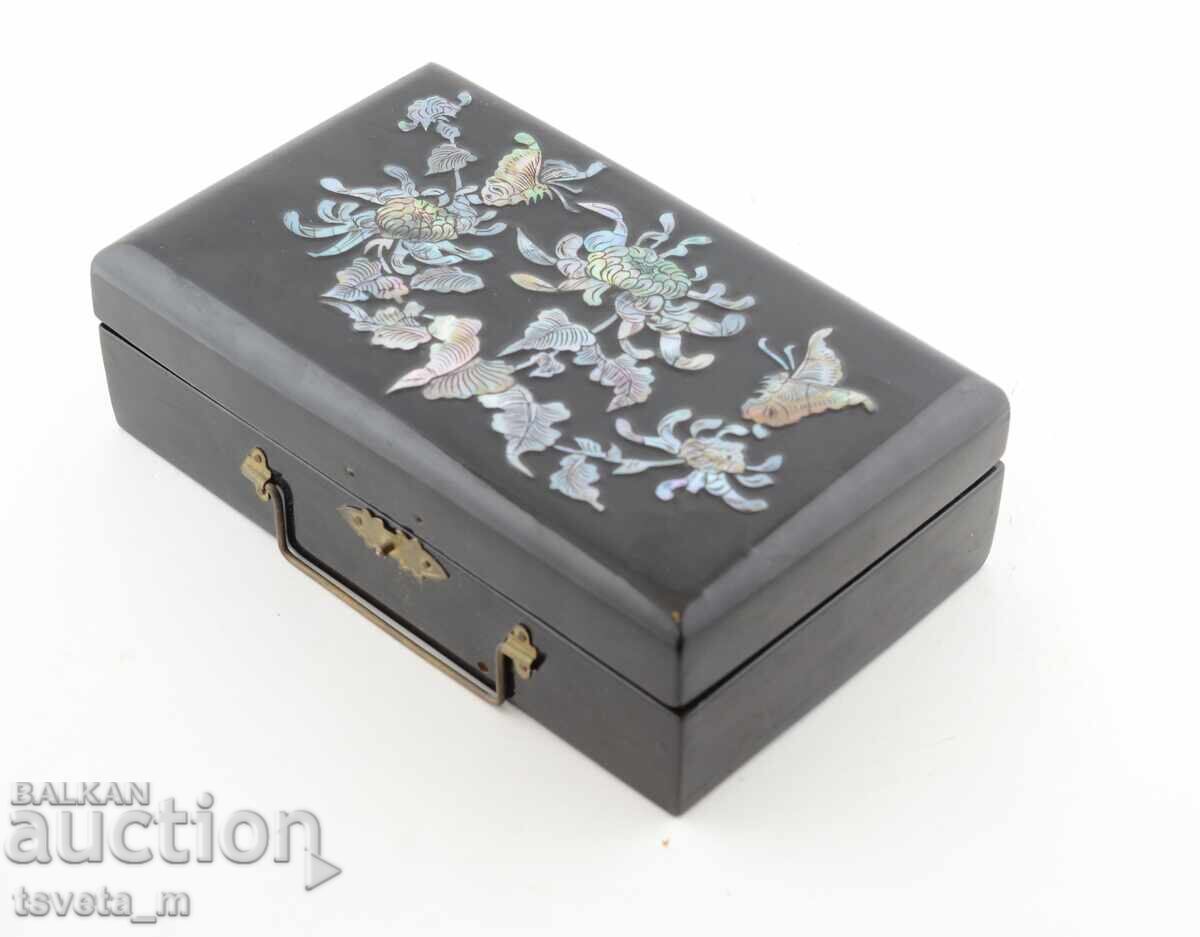 Antique jewelry box, black lacquer and mother-of-pearl inlay - 5 Antique jewelry box, black lacquer and mother-of-pearl inlay - 5