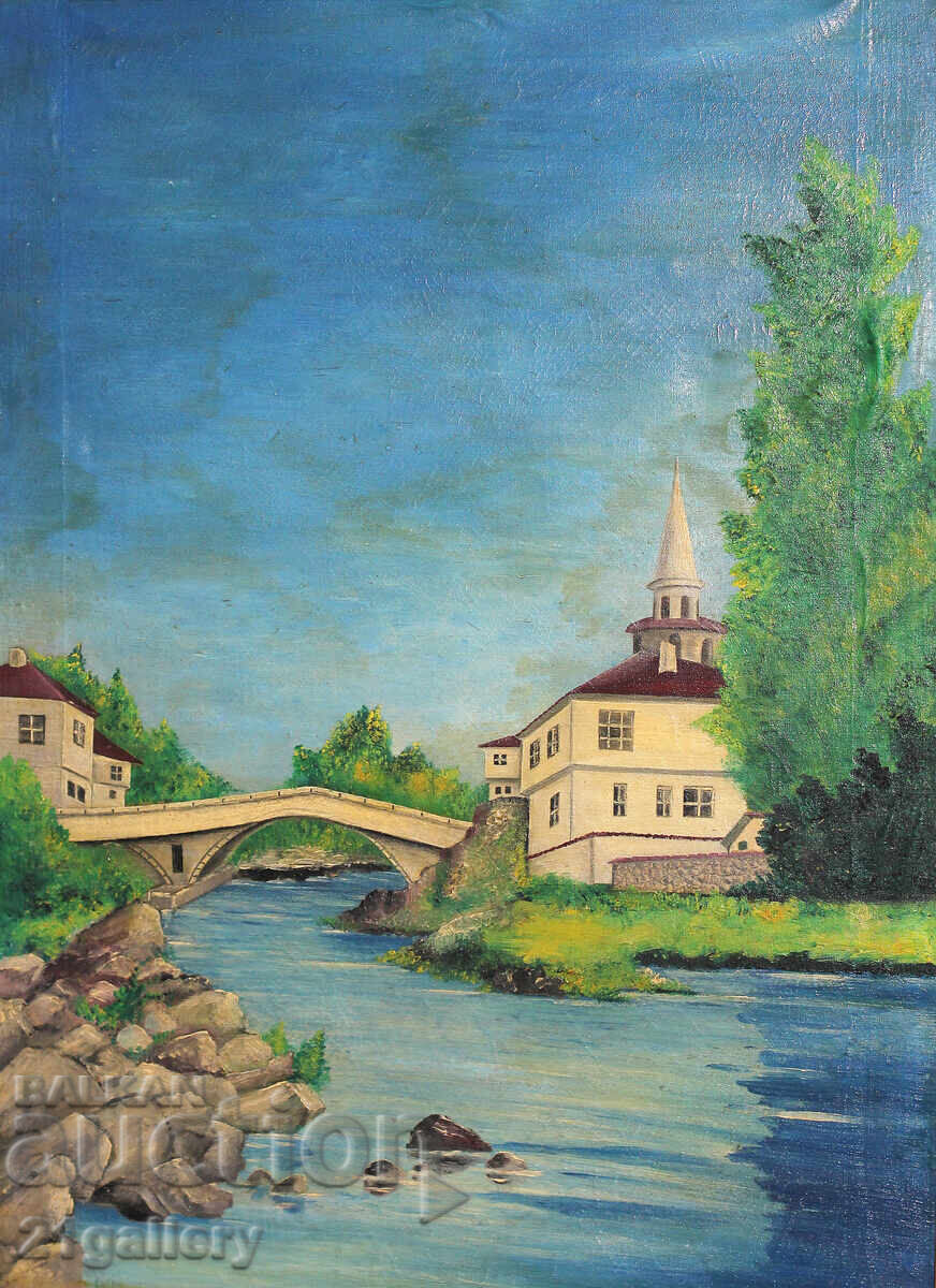 Old oil painting landscape from Tryavna 1971 with price 800.00 BGN | € 409.03