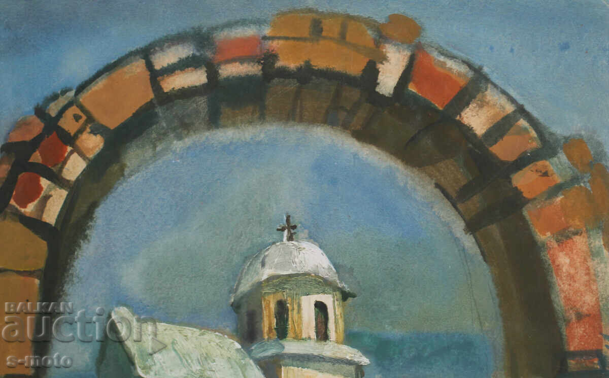 Παράδοση Δενίτσα Παριγκιάν Ακουαρέλα τοπίο μοναστήρι 1991 Παράδοση Δενίτσα Παριγκιάν Ακουαρέλα τοπίο μοναστήρι 1991