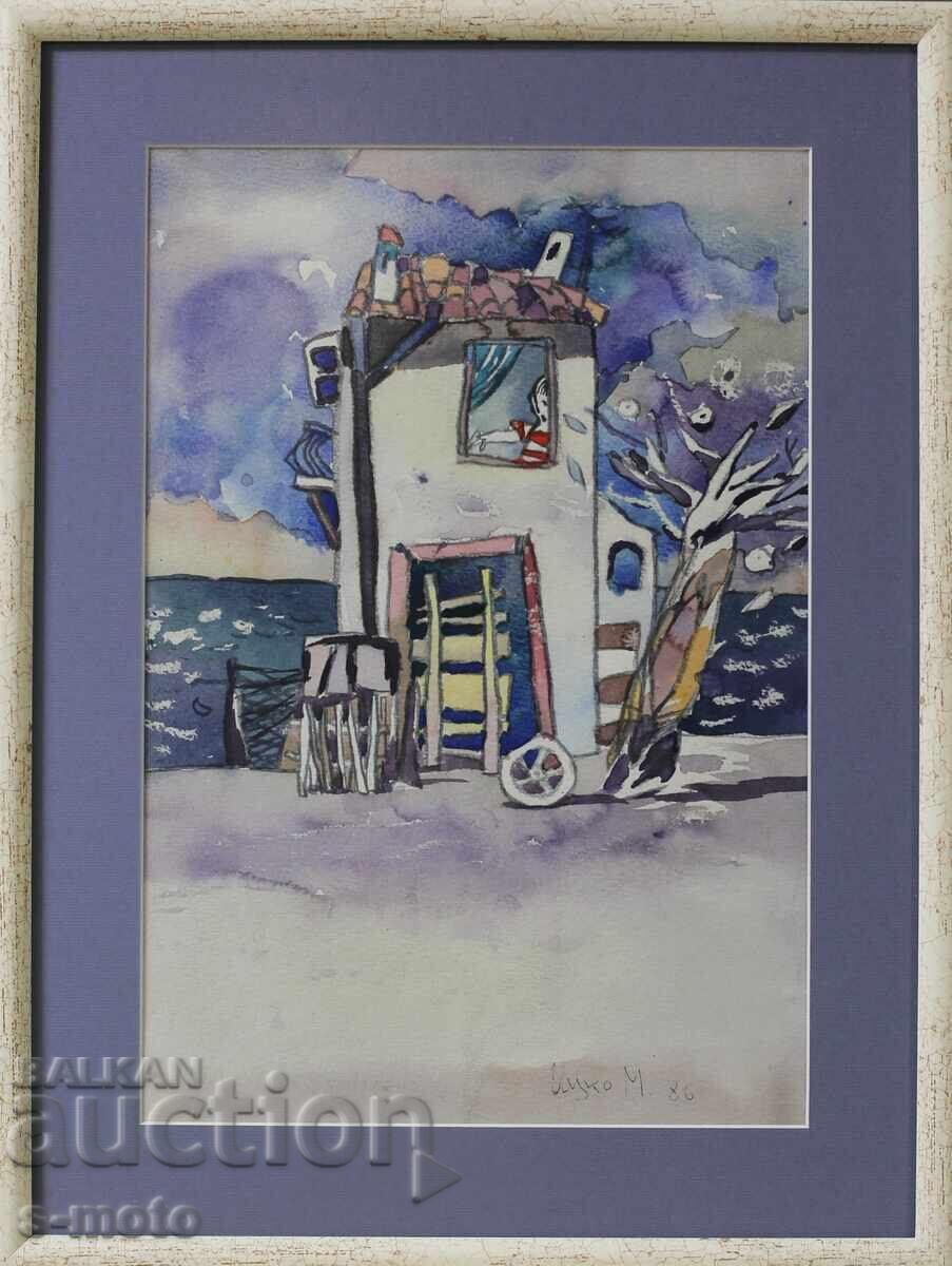 Itzko Maznev / 1964 - 2016 / Watercolor landscape 1986 with price 450.00 BGN | € 230.08