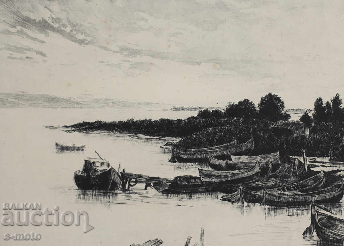 Borislav Kuzmanov graphic drypoint 1983 Borislav Kuzmanov graphic drypoint 1983