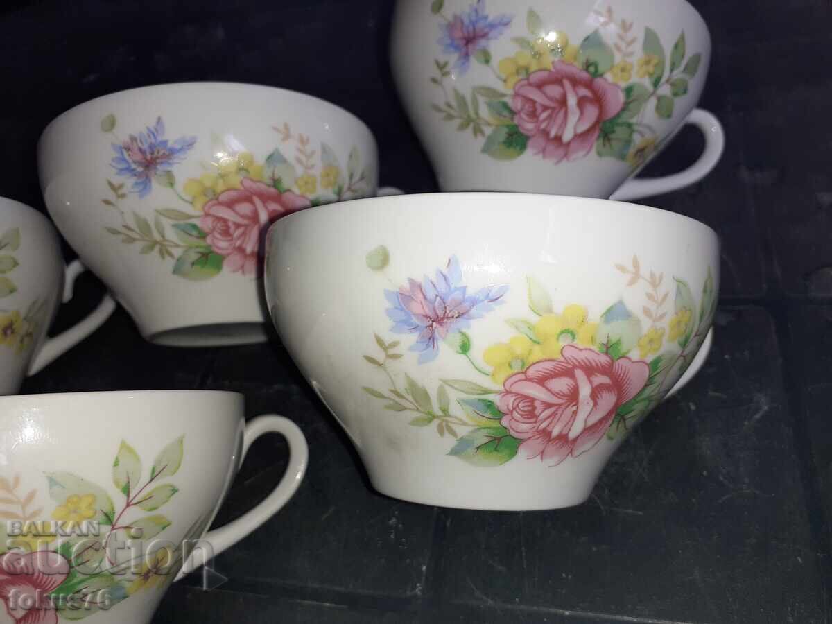 Delivery of Dulevo - Soviet porcelain 5 cups gold rim and rose Delivery of Dulevo - Soviet porcelain 5 cups gold rim and rose