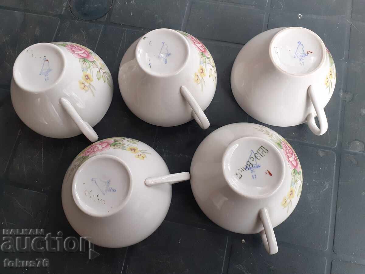 Dulevo - Soviet porcelain 5 cups gold rim and rose - 5 Dulevo - Soviet porcelain 5 cups gold rim and rose - 5