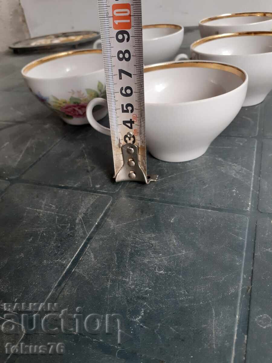 Dulevo - Soviet porcelain 5 cups gold rim and rose - 6 Dulevo - Soviet porcelain 5 cups gold rim and rose - 6
