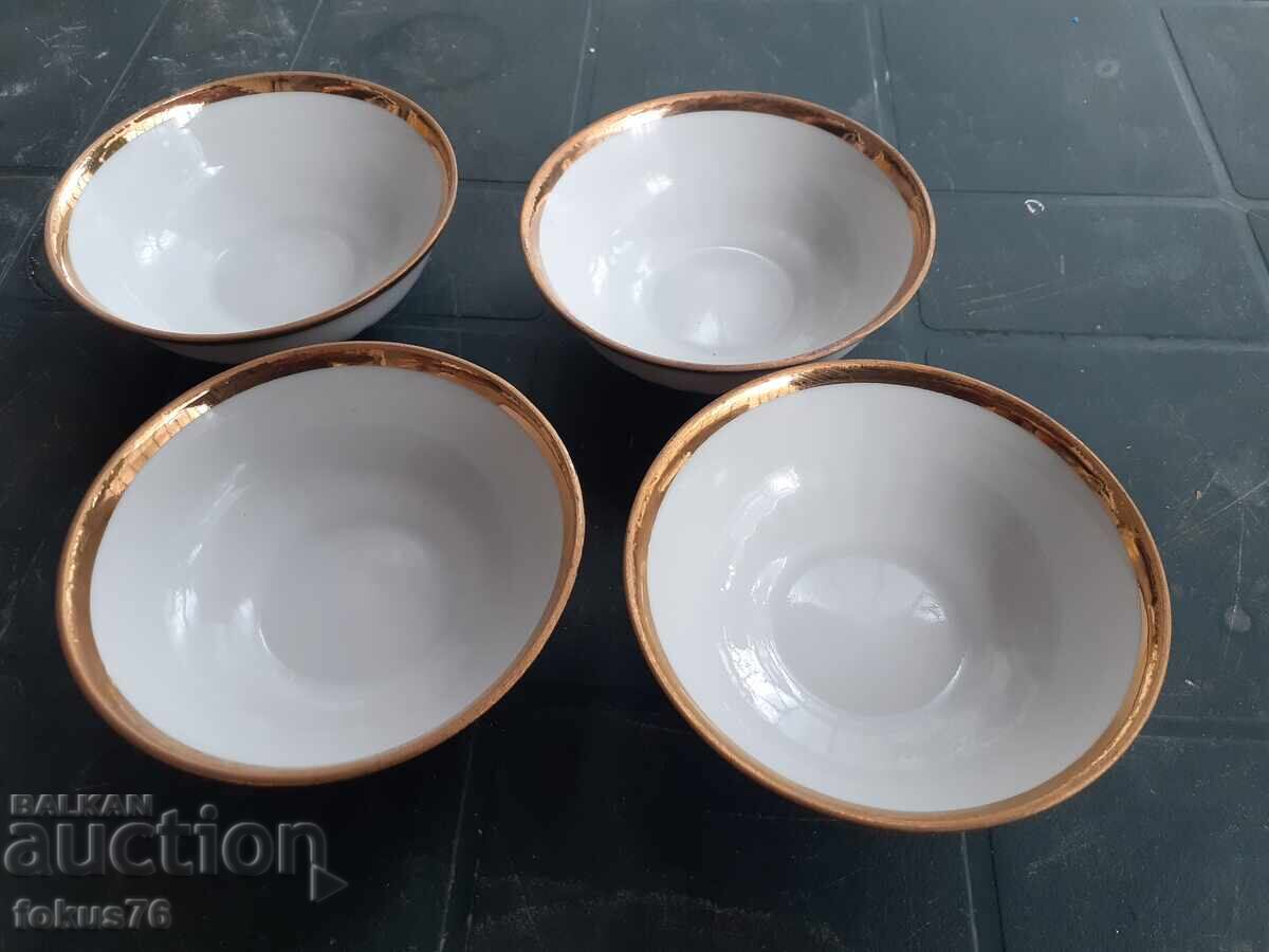 Δημοπρασία Ντουλέβο - σοβιετική πορσελάνη 4 μπολ για χαβιάρι χρυσό χείλος