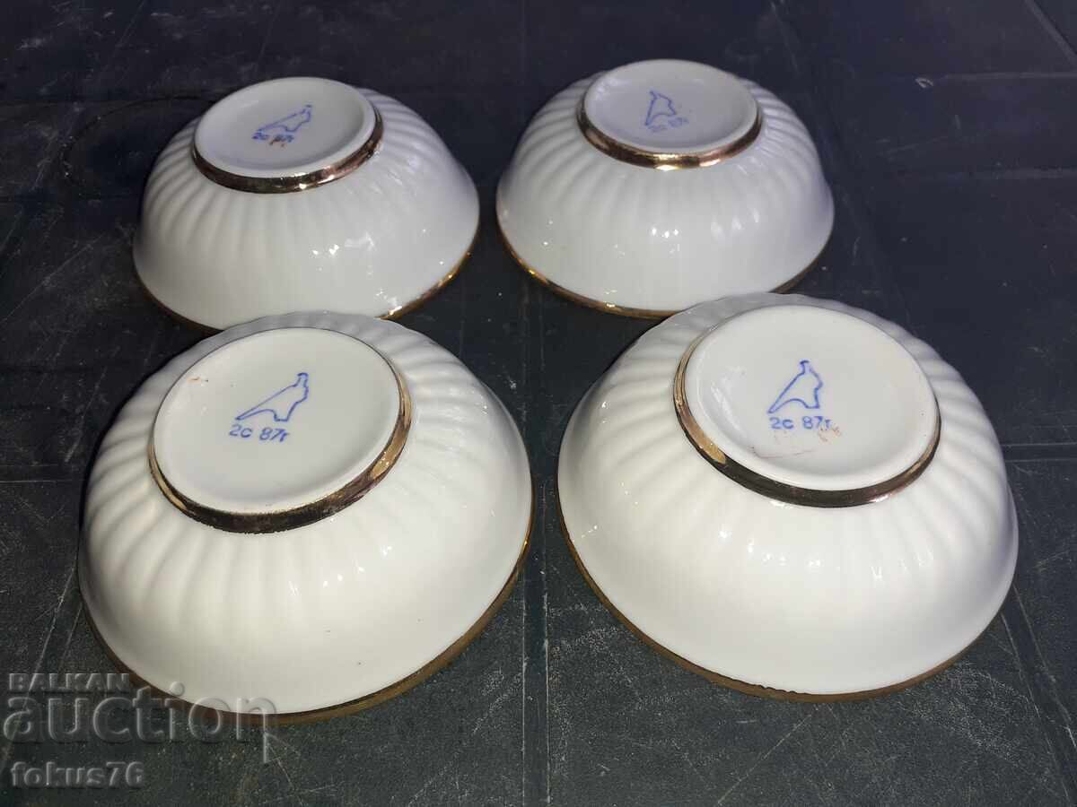 Ντουλέβο - σοβιετική πορσελάνη 4 μπολ για χαβιάρι χρυσό χείλος - 5