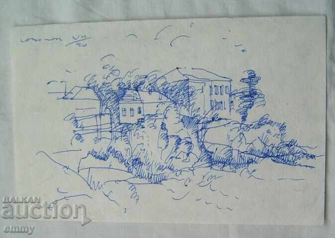 Μικρό σχέδιο - Σωζόπολη, παλιά σπίτια, θάλασσα Μικρό σχέδιο - Σωζόπολη, παλιά σπίτια, θάλασσα