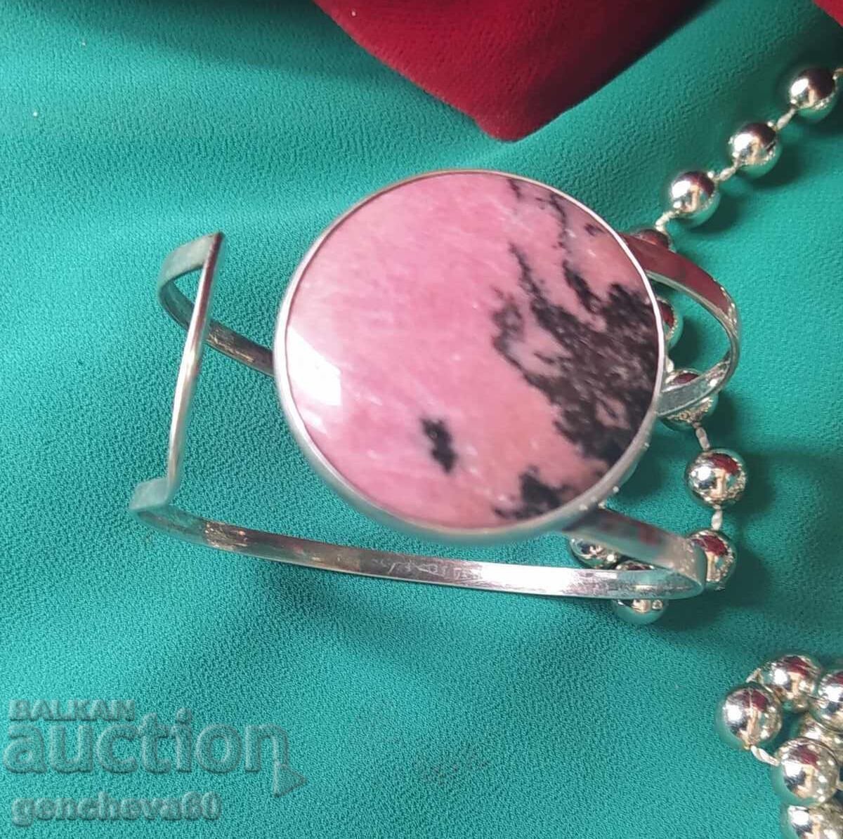 Brățară argint cu piatră nat. rodonit 33gr. marcaje - 6 Brățară argint cu piatră nat. rodonit 33gr. marcaje - 6