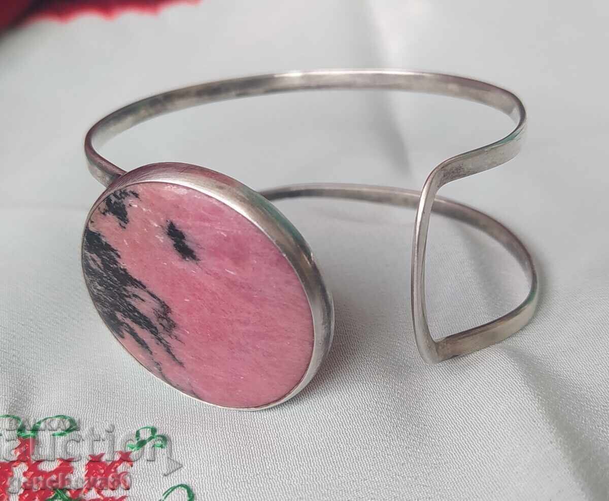 Brățară argint cu piatră nat. rodonit 33gr. marcaje
