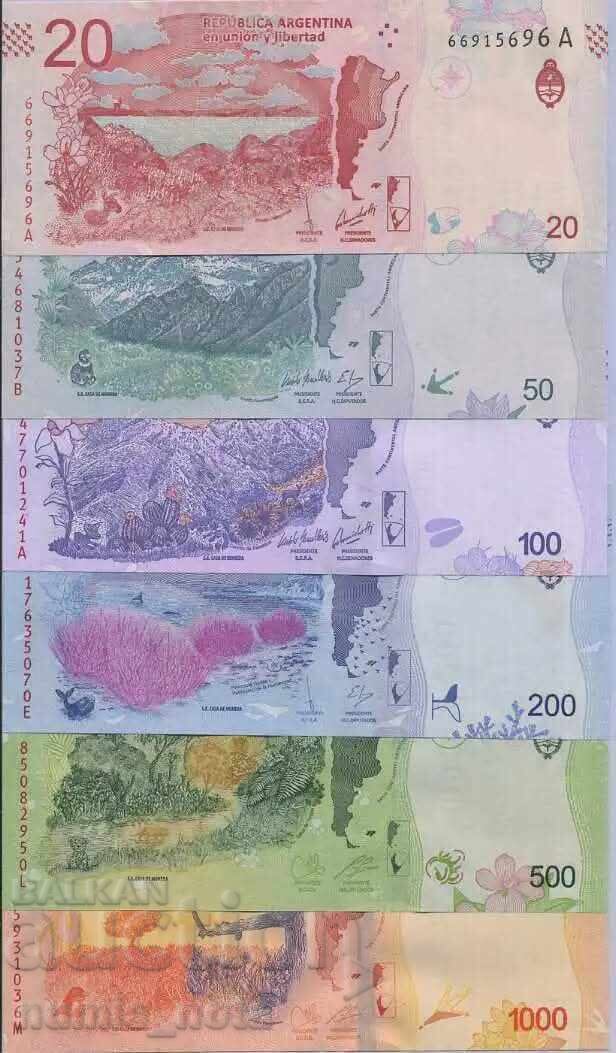 Lot 6 bancnote Argentina Faună UNC cu preț 50.00 BGN | € 25.56