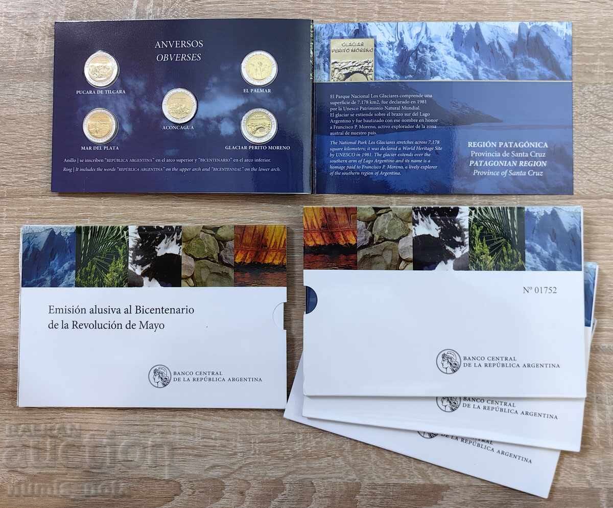 Доставка на Лот 5 броя Юбилейни монети 2010 г. Аржентина - в банкова опа
