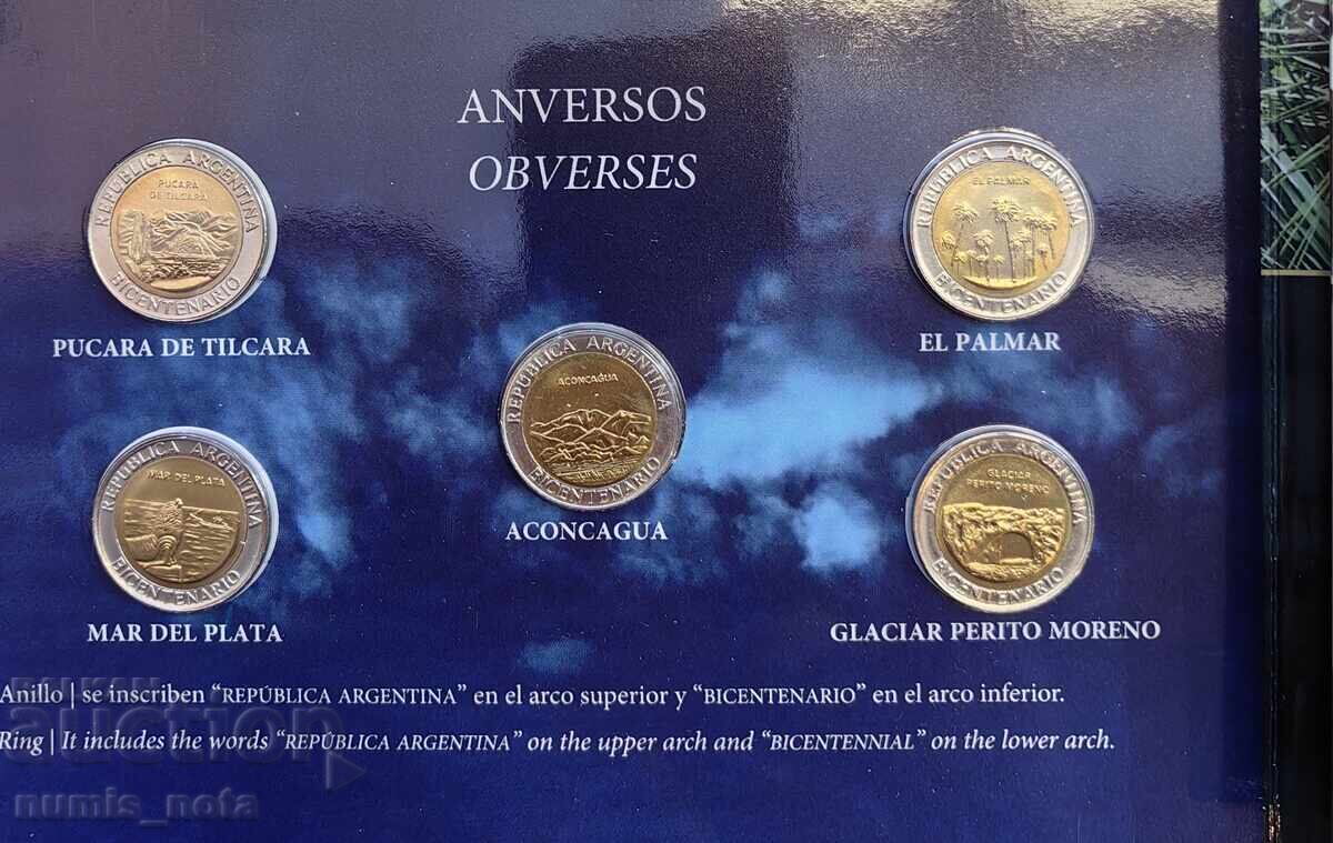 Лот 5 броя Юбилейни монети 2010 г. Аржентина - в банкова опа - 5