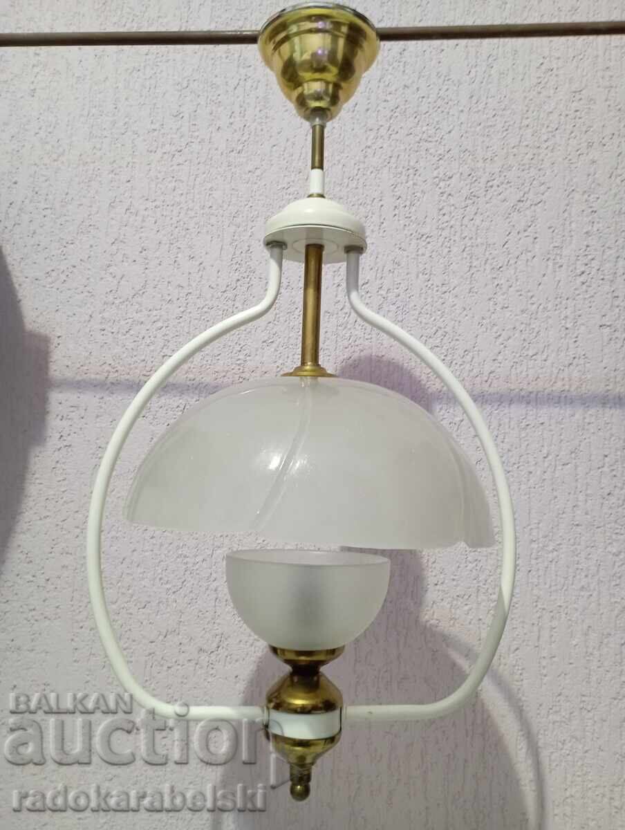 Beautiful white chandelier with two glass lampshades