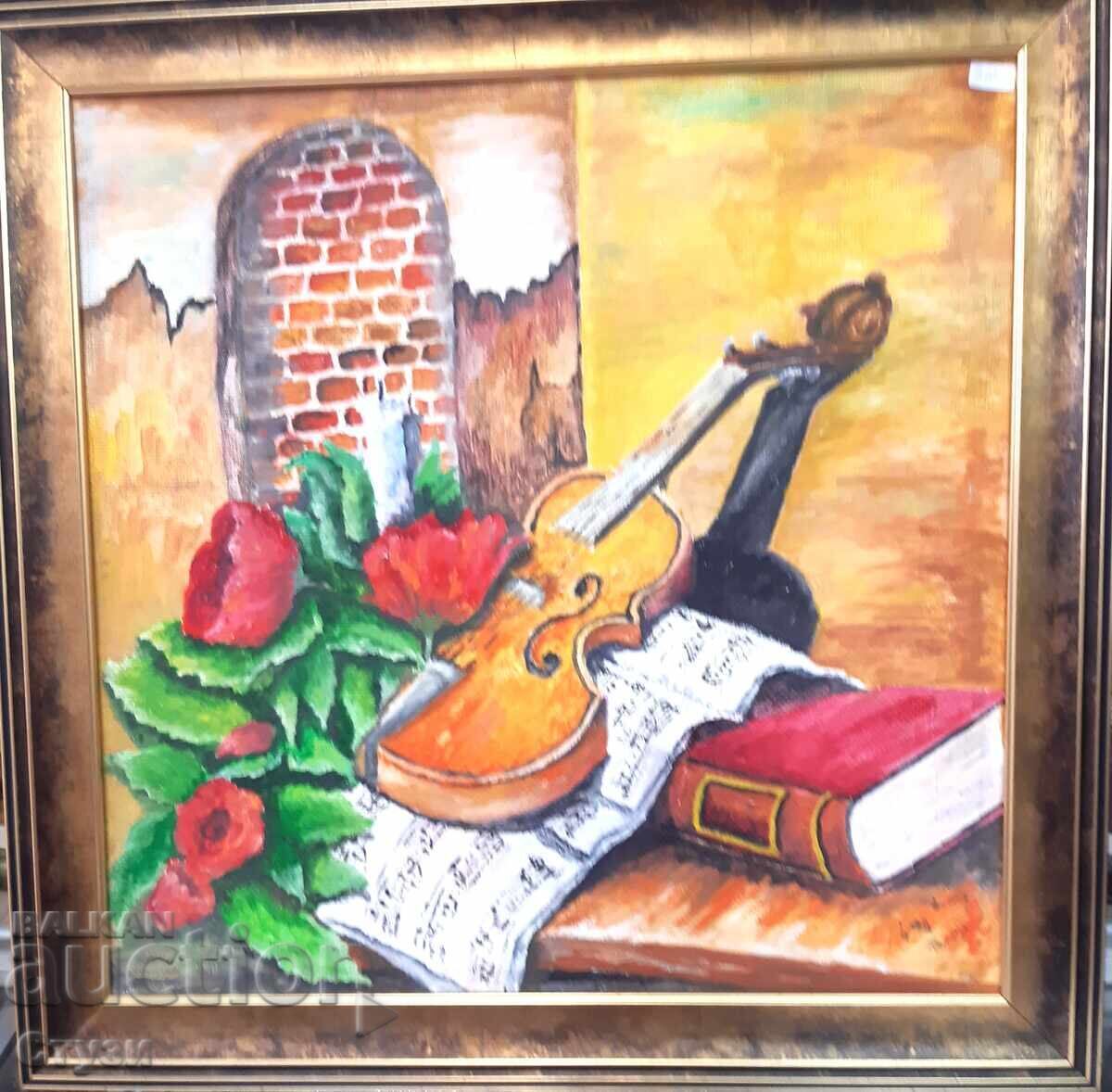 Tablou original "Natură statică", ulei, 50 x 50 cm cu preț 380.00 BGN | € 194.29