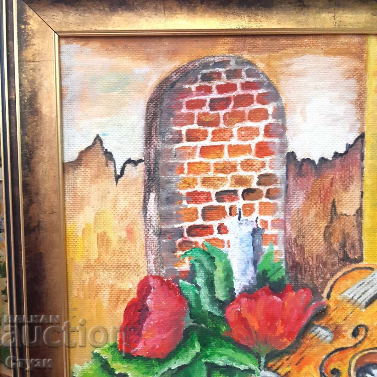 Livrarea Tablou original "Natură statică", ulei, 50 x 50 cm