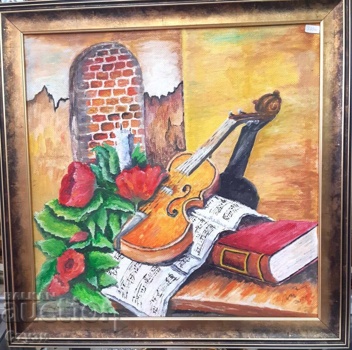 Tablou original "Natură statică", ulei, 50 x 50 cm
