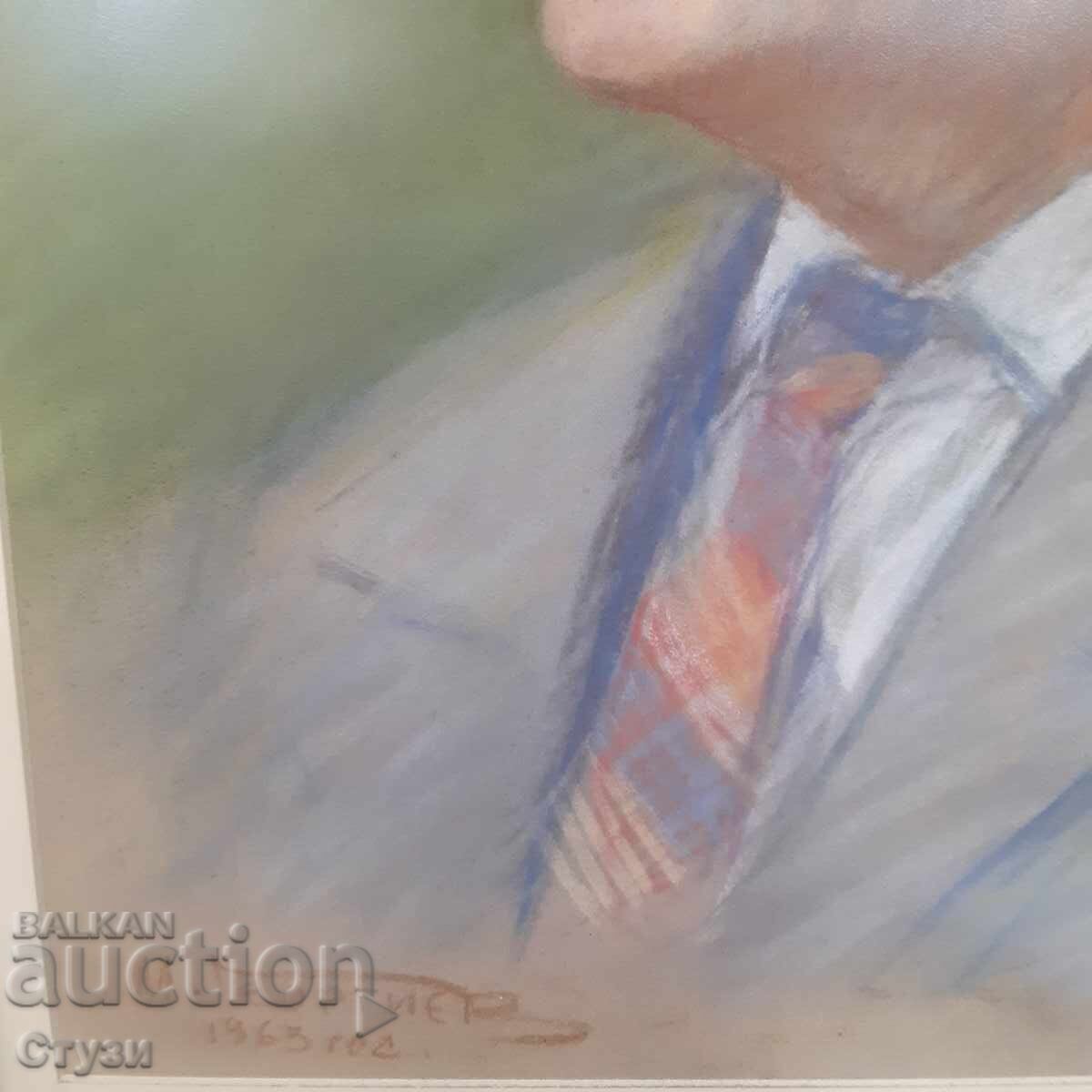 Licitație Portret-Marin Georgiev(1912-2002), pastel, 55x45.3cm, certificat