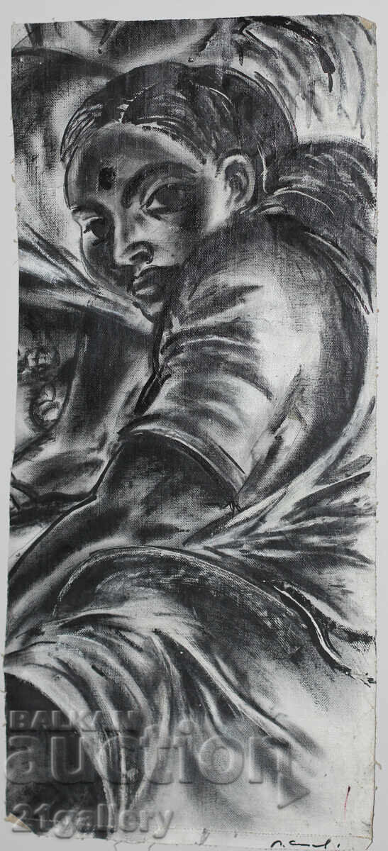 Auction Lyuben Stoev (1939–2016) painting mixed media portrait Auction Lyuben Stoev (1939–2016) painting mixed media portrait