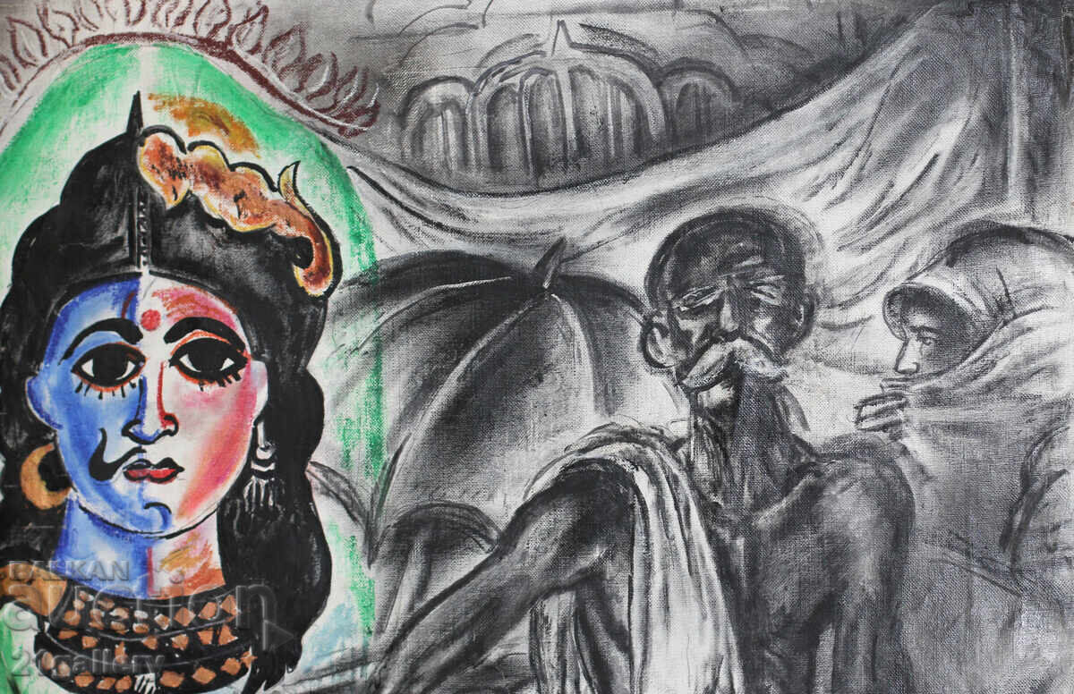 Lyuben Stoev (1939–2016) painting mixed media portrait with price 800.00 BGN | € 409.03 Lyuben Stoev (1939–2016) painting mixed media portrait with price 800.00 BGN | € 409.03