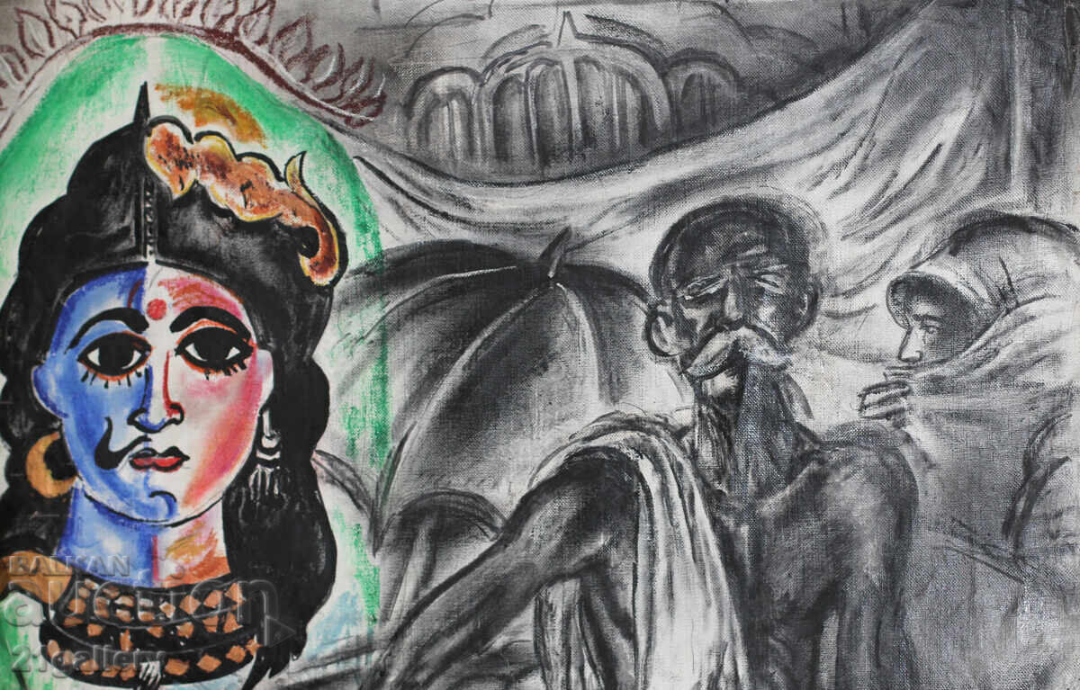 Auction Lyuben Stoev (1939–2016) painting mixed media portrait Auction Lyuben Stoev (1939–2016) painting mixed media portrait