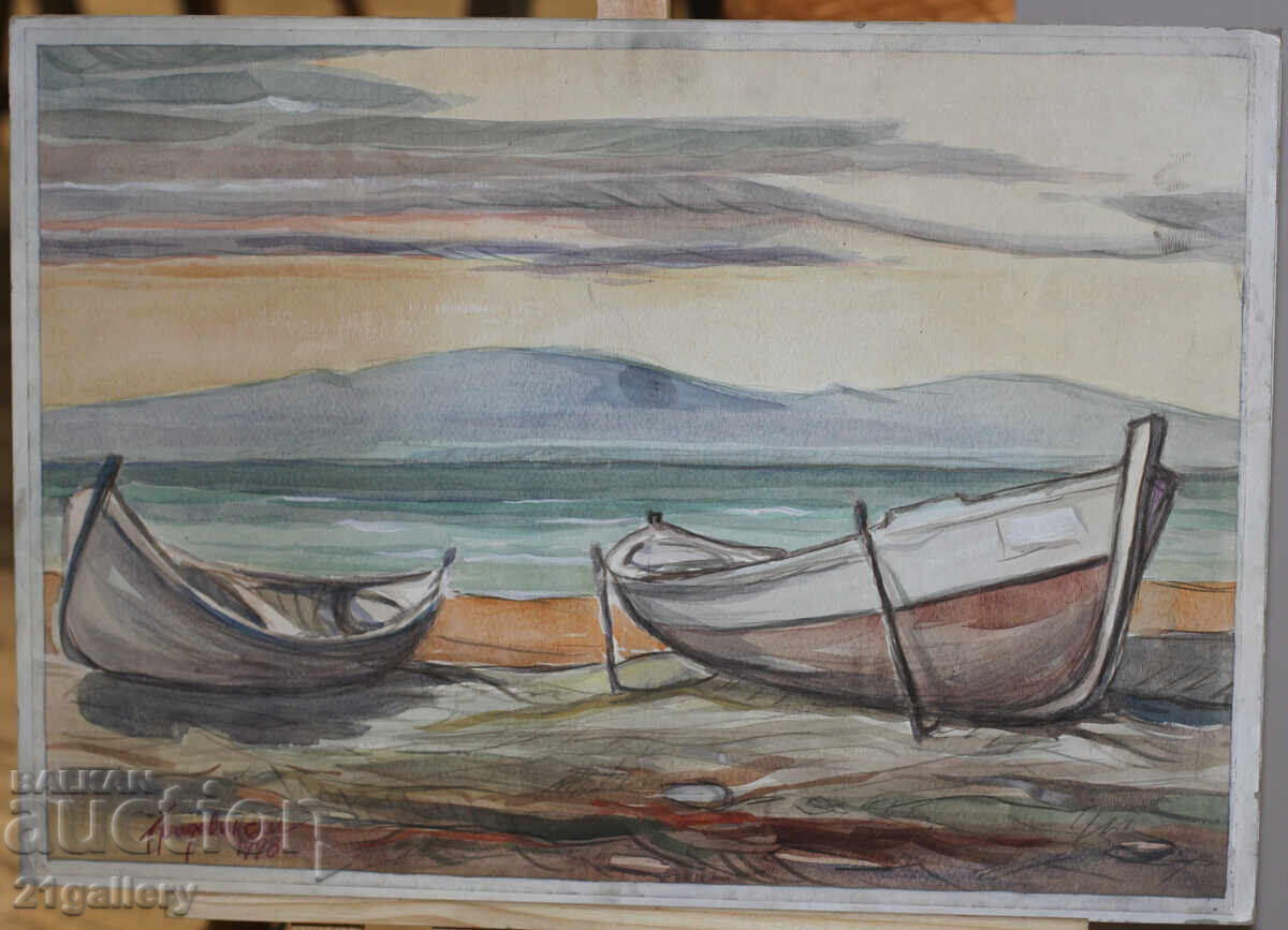 Аукцион Петър Ладовински Морски пейзаж 1998г.