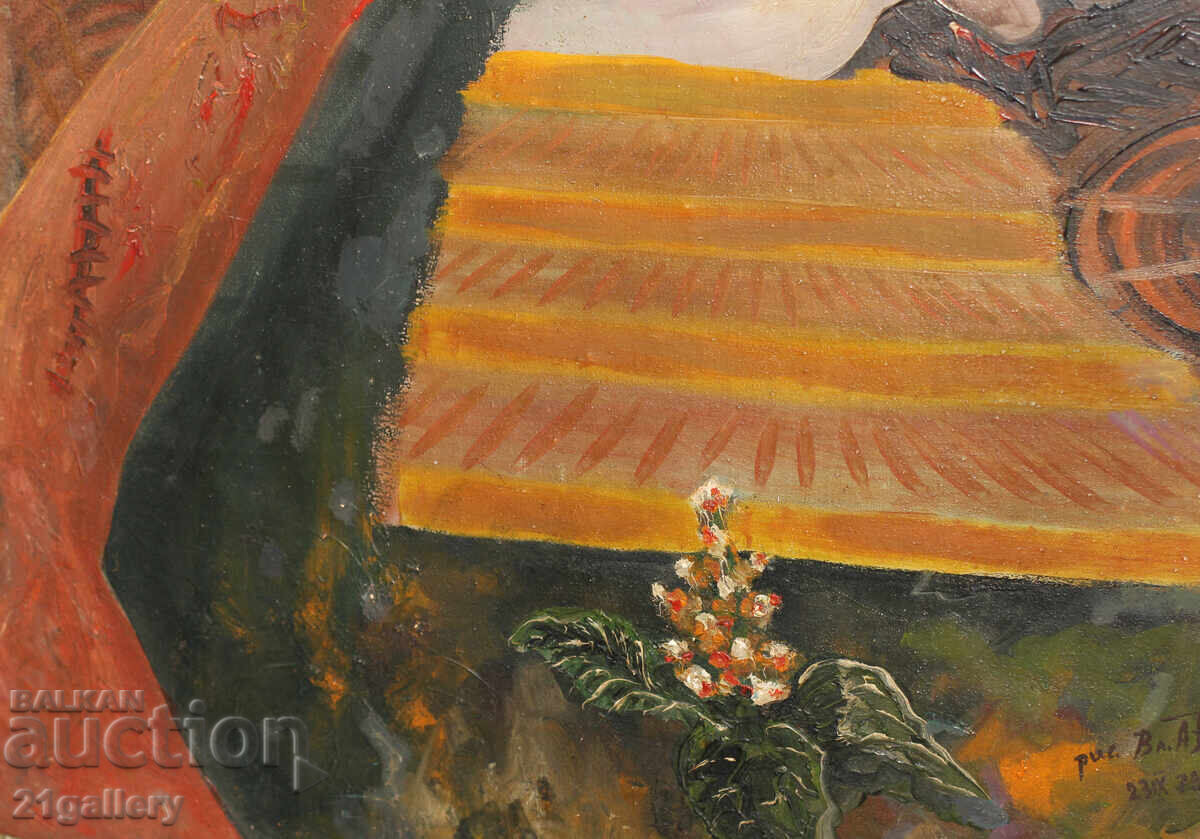 Vladimir Nikolov (1947–) tablou ulei portret 1973g - 6