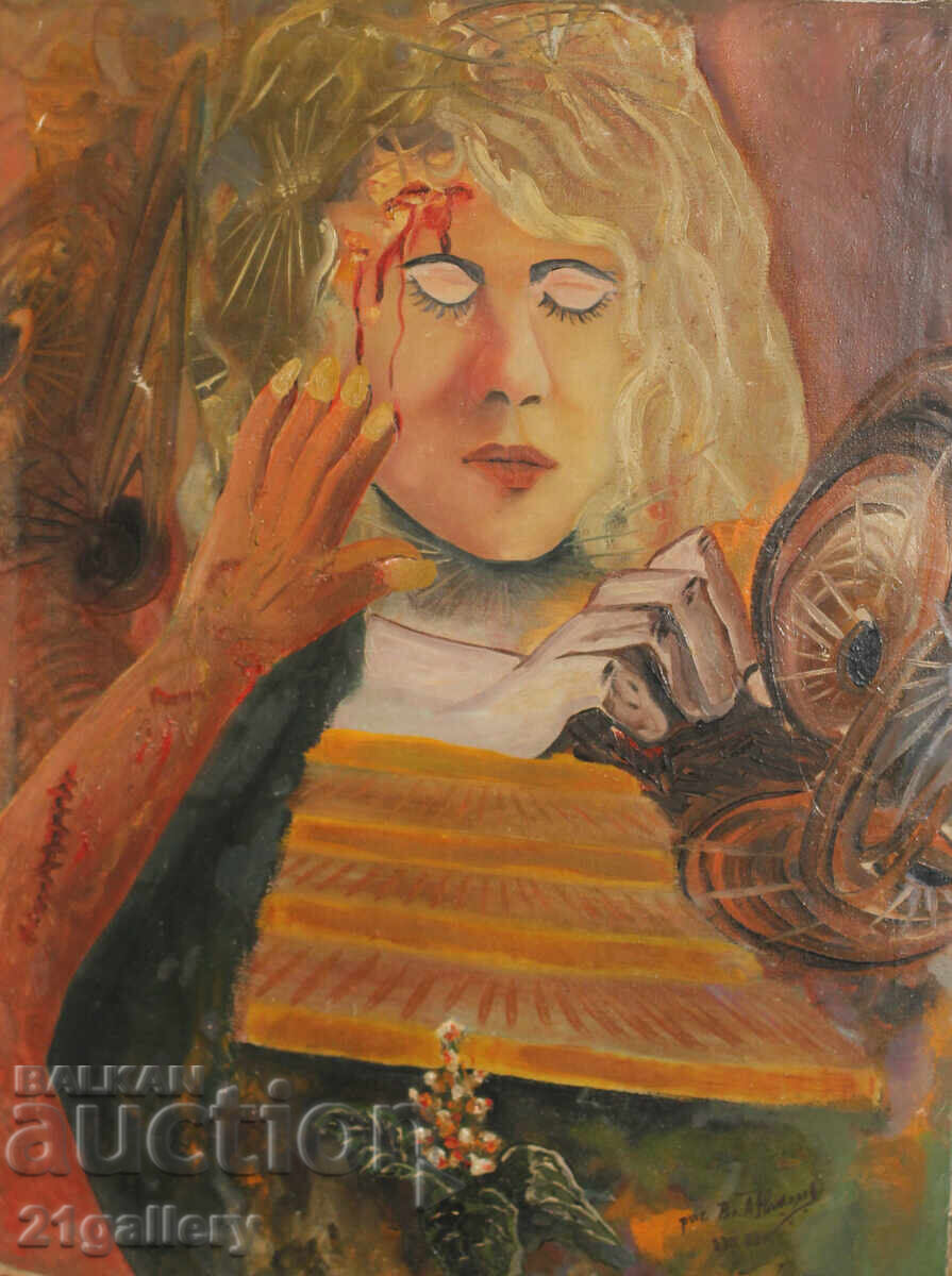 Vladimir Nikolov (1947–) tablou ulei portret 1973g