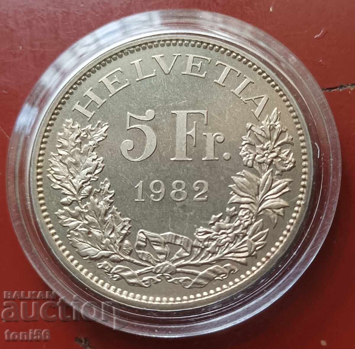 Elveția 5 franci 1982 UNC - jubiliară