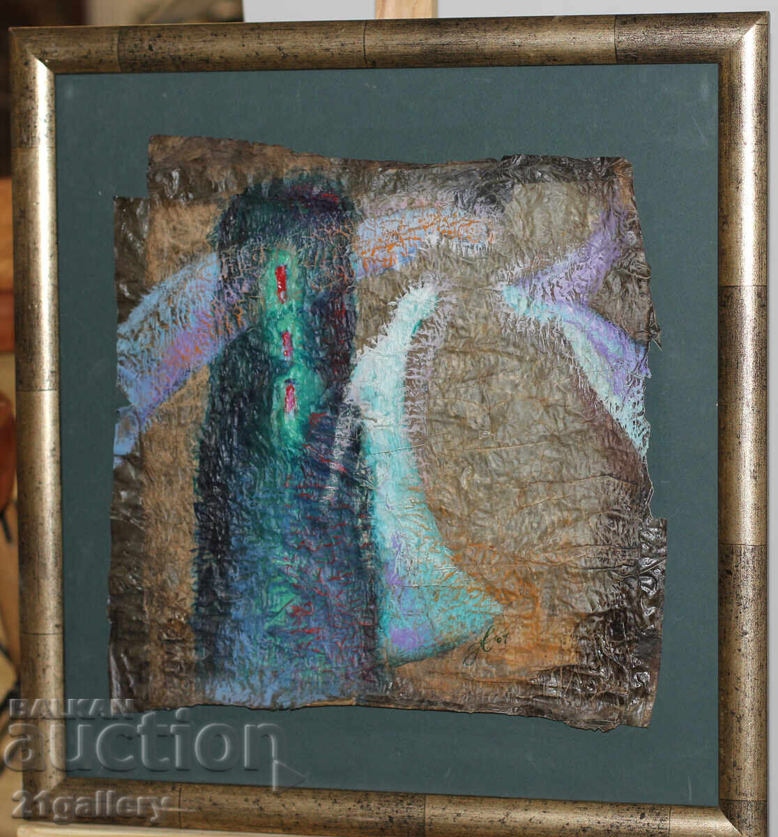 Δημοπρασία Αφηρημένη σύνθεση, ακουαρέλα / κολάζ, υπογεγραμμένη 2004