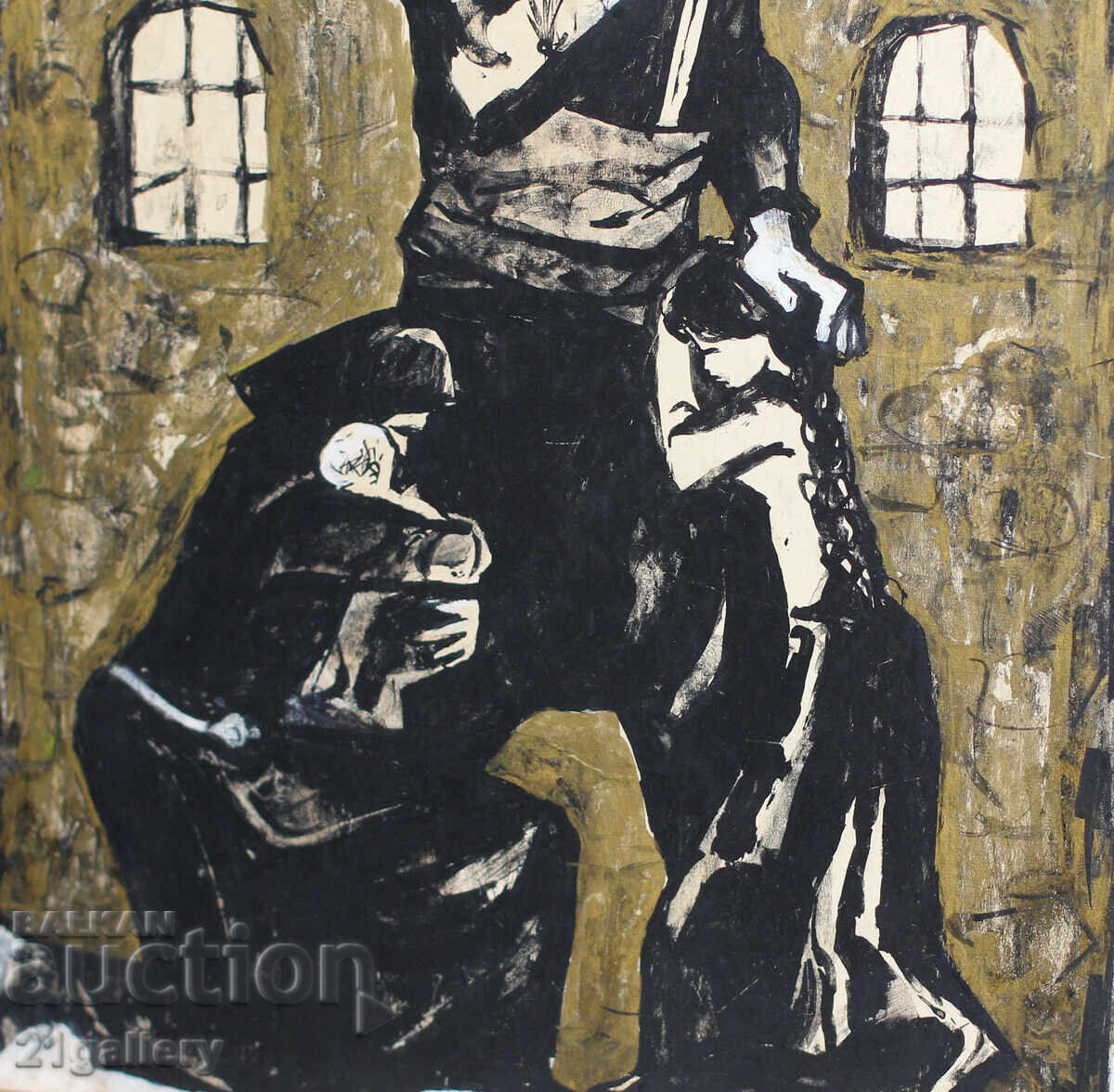 Gouache painting, figurative composition, Farewell - 7 Gouache painting, figurative composition, Farewell - 7