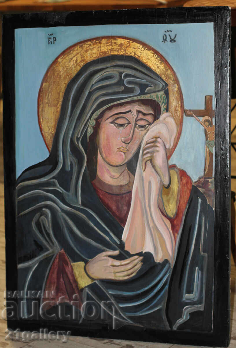 Auction Antique painting of the Holy Mother, Crucifixion of Christ, tempera Auction Antique painting of the Holy Mother, Crucifixion of Christ, tempera
