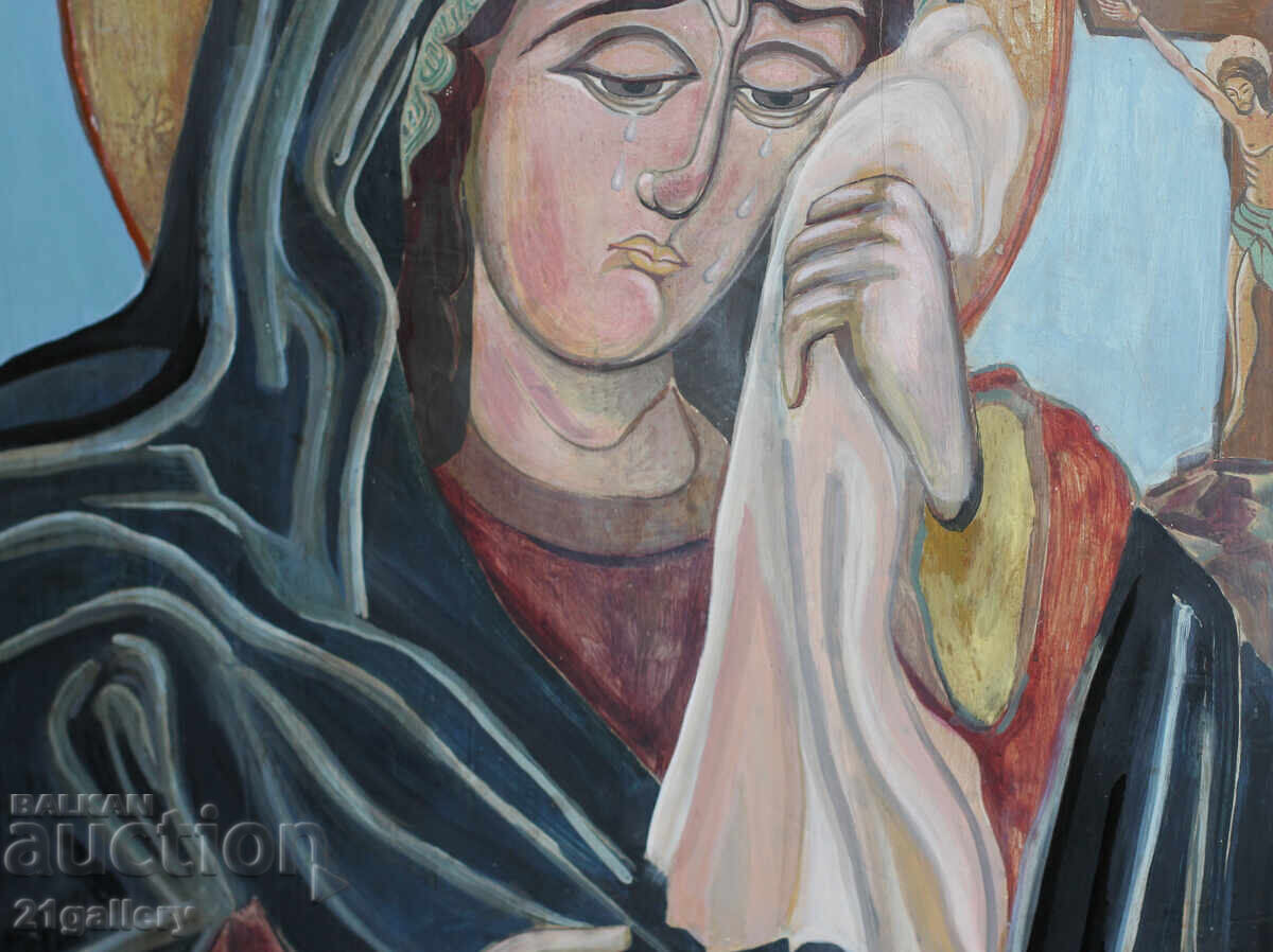 Antique painting of the Holy Mother, Crucifixion of Christ, tempera - 5 Antique painting of the Holy Mother, Crucifixion of Christ, tempera - 5