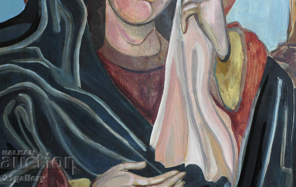 Tablou vechi Sfânta Fecioară Maria, Răstignirea lui Hristos tempera - 6